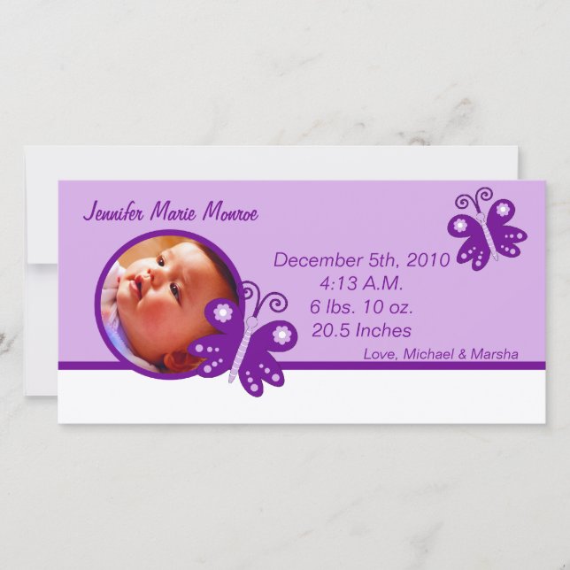 Photo Announcement Purple Spring Time Butterfly (Front)
