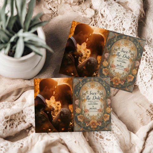 Photo Antique Floral Art Nouveau Wedding Save The Date