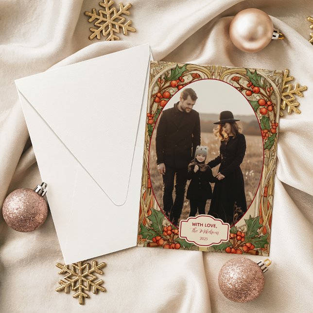 Photo Antique Holly Berry Christmas Holiday Card (Creator Uploaded)