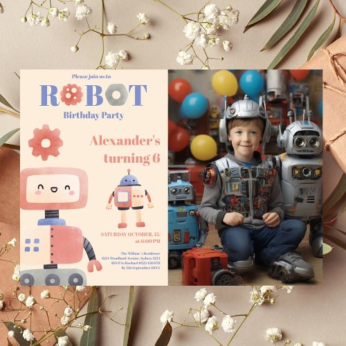 Photo Antique Toy Robot Childrenâs Birthday Invitation