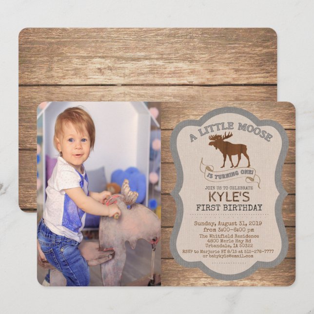 PHOTO/ANY AGE - Moose Boy Birthday Invitation (Front/Back)