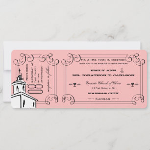 Photo Any Color Romantic Chapel Ticket Wedding Invitation