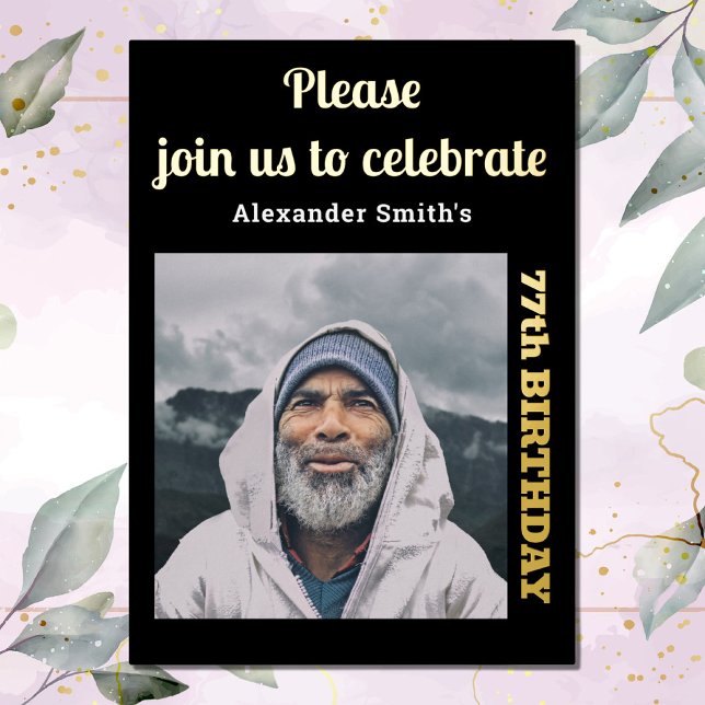 Photo Any Year Birthday Black Gold Foil Invitation (Creator Uploaded)
