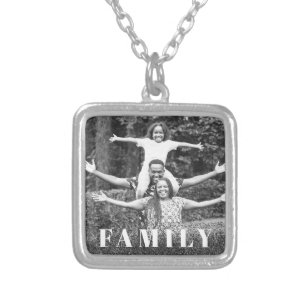 *~* PHOTO AP42 FAMILY Picture Glitter Silver Plated Necklace