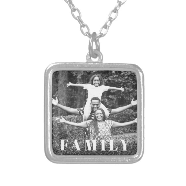 *~* PHOTO AP42 FAMILY Picture Glitter Silver Plated Necklace (Front)