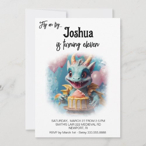  PHOTO AP88 Baby Dragon Birthday Party Invitation