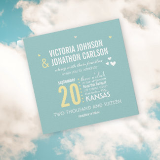 Photo Aqua and Yellow Zig Zag Typography Wedding Invitation
