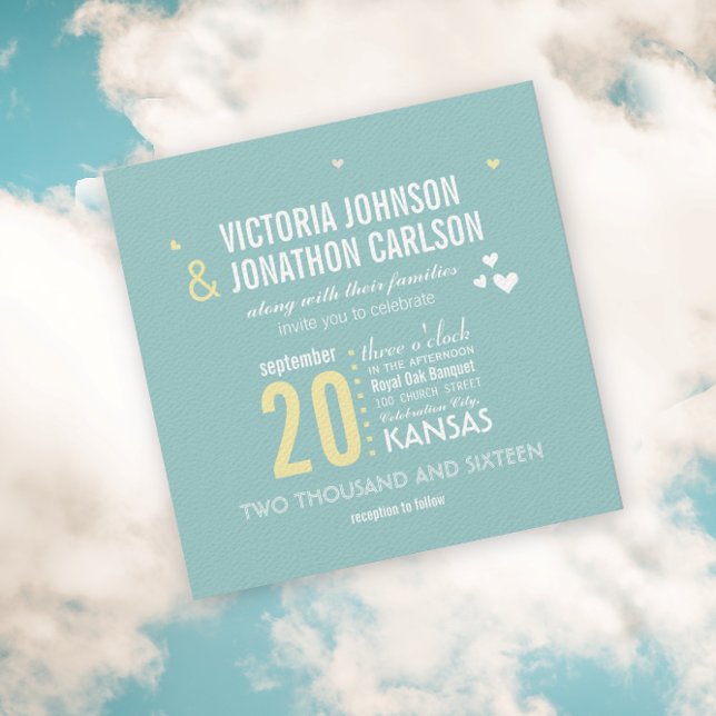 Photo Aqua and Yellow Zig Zag Typography Wedding Invitation (Creator Uploaded)