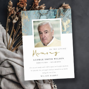 PHOTO AQUA DUSKY BLUE GOLD AGATE SYMPATHY MEMORIAL THANK YOU CARD