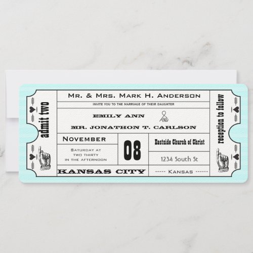 Photo Aqua Modern Typography Ticket Wedding Invitation