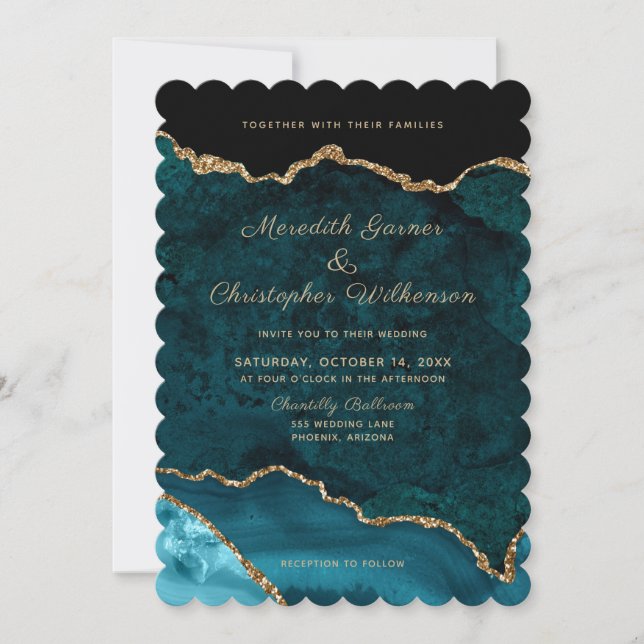 Photo Aqua Teal Geode Agate Wedding Invitation (Front)