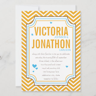 Photo Aqua Yellow Zig Zag Typography Wedding Invitation