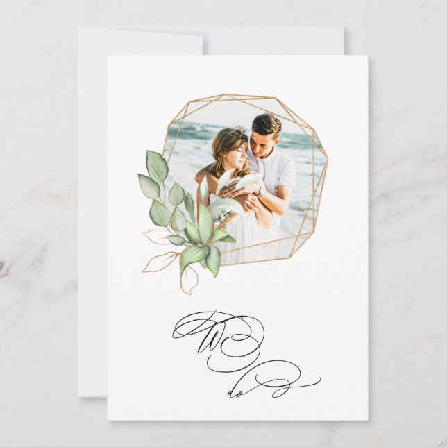 *~* PHOTO AR6 RSVP +  QR Gold Geomtric Wedding Invitation (Front)