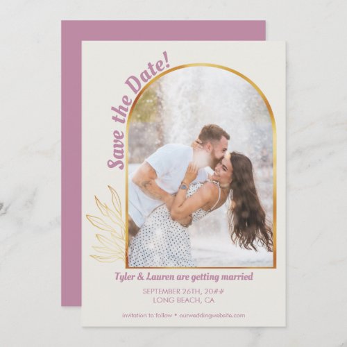 Photo Arch and Gold Leaf Dusty Rose Wedding Save The Date