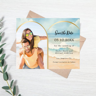 Photo arch beach wedding Save the Date card