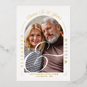 Photo Arch Calligraphy 50th Wedding Anniversary Foil Invitation