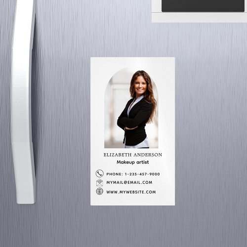 Photo arch contact info brand color business card magnet