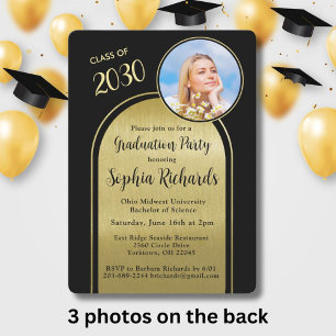 Photo Arch Elegant Black Gold Graduation Party Invitation