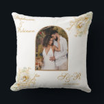 Photo Arch Elegant Gold Floral Monogram Wedding  Throw Pillow<br><div class="desc">Photo Arch Elegant Gold white floral monogram logo wedding throw pillow. Perfect unique one of a kind gift for newly weds and keepsake favor for wedding team. Easy to customize photo,  bride groom names,  initials and wedding date. Get yours today!</div>