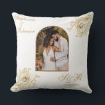 Photo Arch Elegant Gold Floral Monogram Wedding  Throw Pillow<br><div class="desc">Photo Arch Elegant Gold white floral monogram logo wedding throw pillow. Perfect unique one of a kind gift for newly weds and keepsake favor for wedding team. Easy to customize photo,  bride groom names,  initials and wedding date. Get yours today!</div>