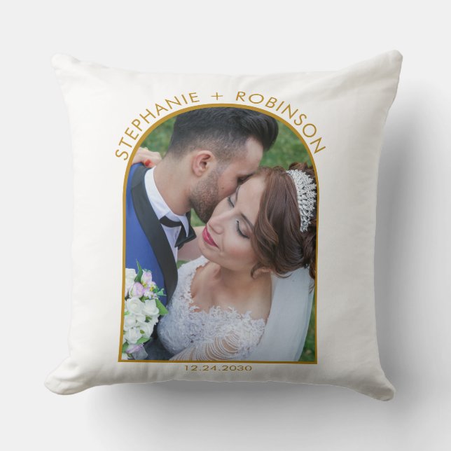 Photo Arch Elegant Gold Script Monogram Wedding  Throw Pillow (Front)