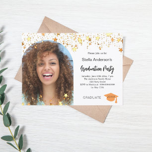 Photo arch gold stars graduation party invitation