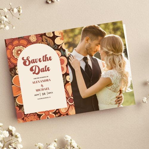 Photo Arch Groovy Retro 70s Floral Wedding Save The Date