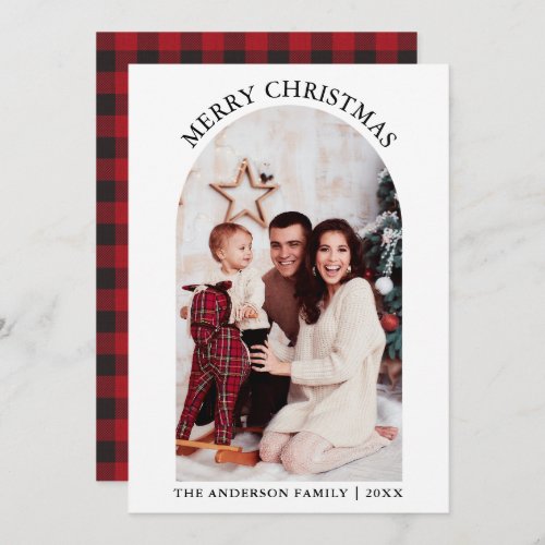 Photo Arch Merry Christmas Red Plaid Holiday Card