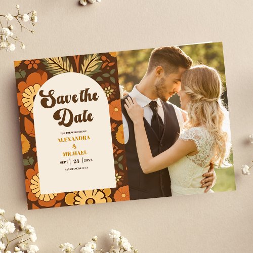 Photo Arch Modern Retro 70s Floral Wedding Save The Date