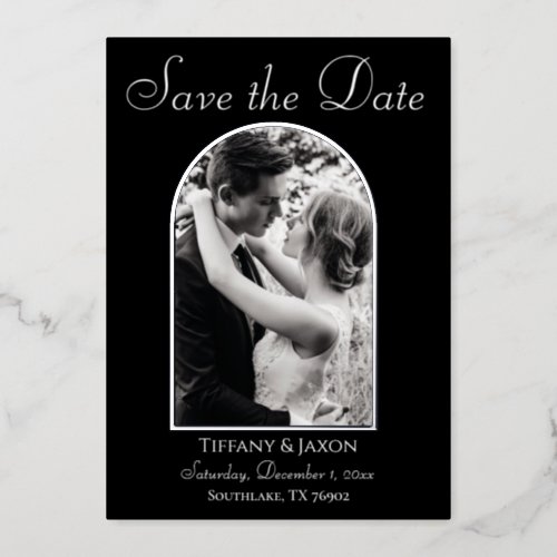 Photo Arch Save the Date White Text Real Foil Invitation