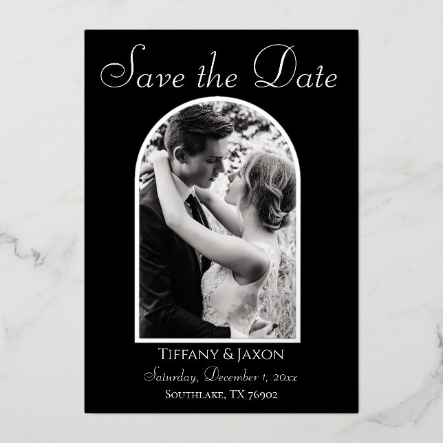 Photo Arch Save the Date White Text Real Foil Invitation (Front)