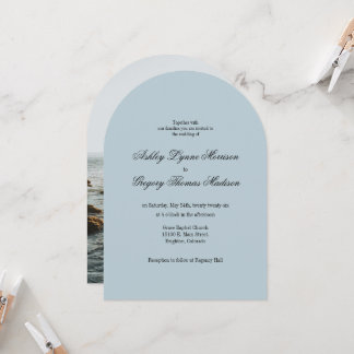Photo Arch Shaped teal Wedding Invitation
