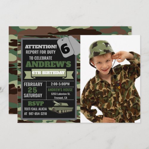 Photo Army invitation Camo military birthday  Invitation