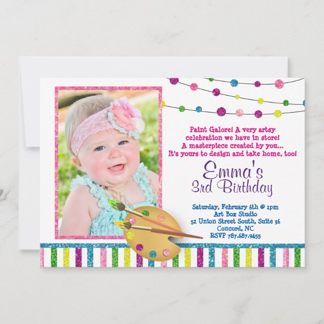 Photo Art Birthday, Sparkle, Glitter Invitation (Front)