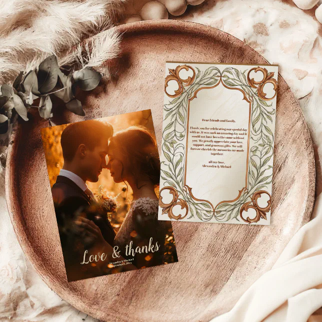 Photo Art Nouveau Elegant Botanical Wedding Thank You Card | Zazzle