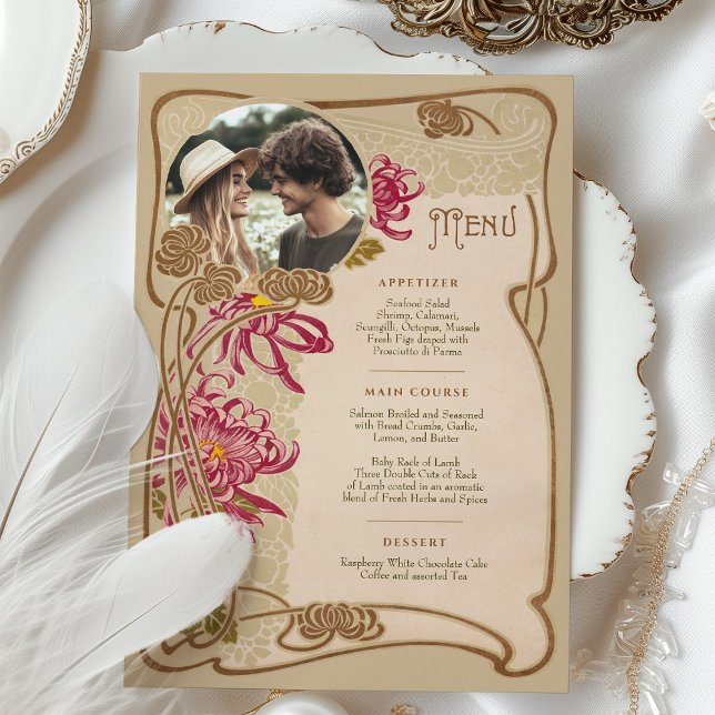Photo Art Nouveau Wedding Dinner Menu Invitation (Creator Uploaded)