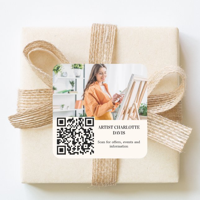 Photo artist designer ivory cream QR code Square Sticker (Creator Uploaded)