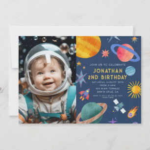 Photo Astronaut Planets Space Boy Birthday Invitation