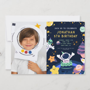 Photo Astronaut Planets Space Boy Birthday Invitation