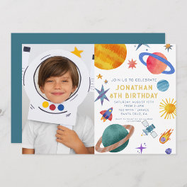 Photo Astronaut Planets Space Boy Birthday Invitation