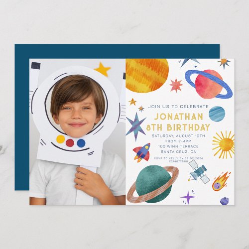 Photo Astronaut Planets Space Boy  Birthday Invitation