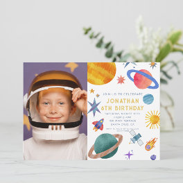 Photo Astronaut Planets Space Boy Birthday Invitation