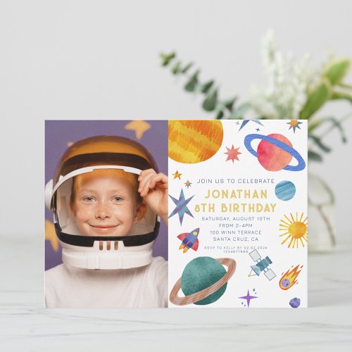 Photo Astronaut Planets Space Boy  Birthday Invitation