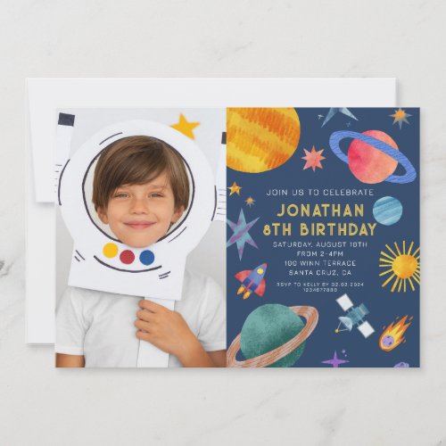 Photo Astronaut Planets Space Boy  Birthday Invitation