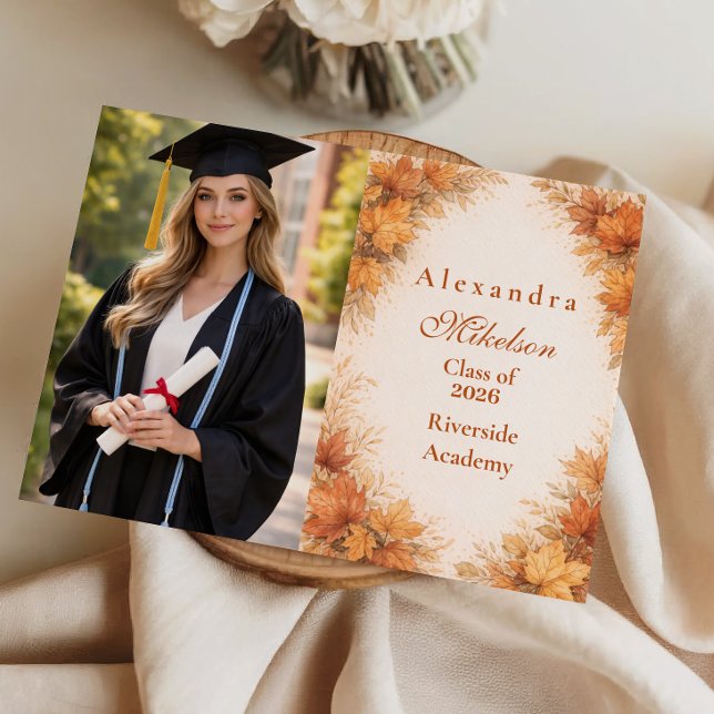Photo Autumn Maple Leaves Graduation Party Announcement (Creator Uploaded)