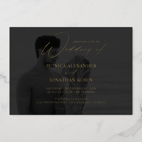 Photo BW Modern Horizontal 4 Wedding Full Dark Foil Invitation