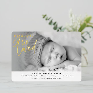 PHOTO BABY ANNOUNCEMENT cute you're so loved gold