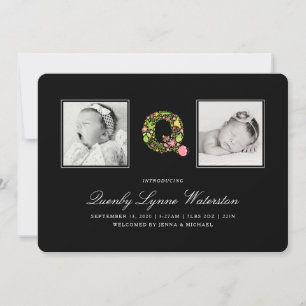 PHOTO BABY ANNOUNCEMENT Floral Alphabet Q