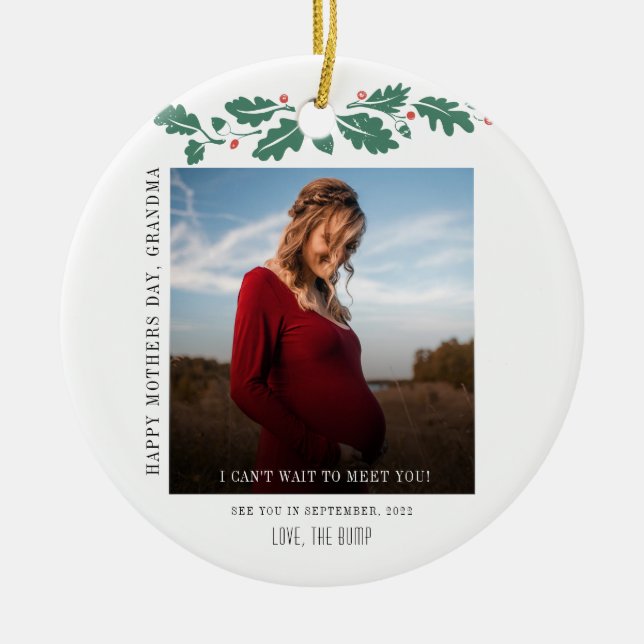 Photo Baby Announcement Grandma Keepsake Ceramic Ornament (Front)