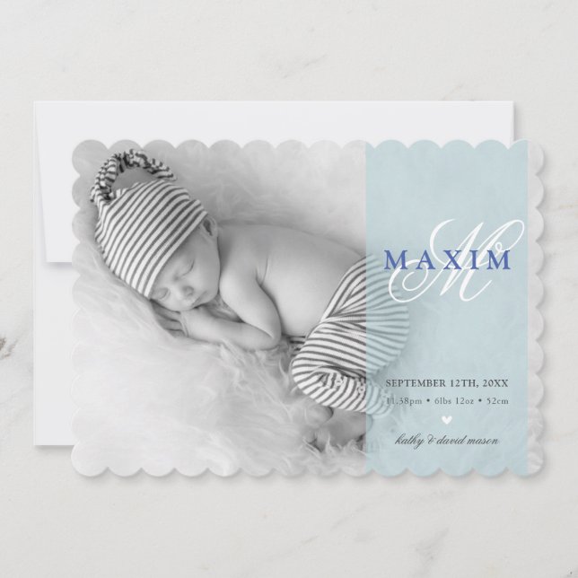 PHOTO BABY ANNOUNCEMENT initial overlay boy blue (Front)